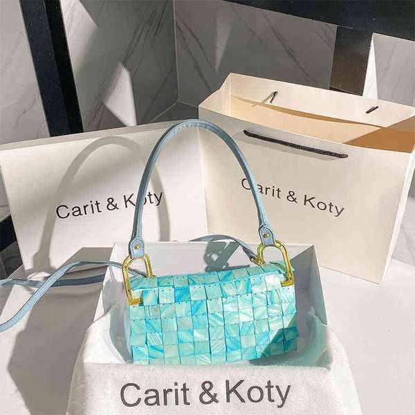 

trendy sequin shell handbag high feel armpit bag women shoulder crossbody luxury designer messenger square purse 220516