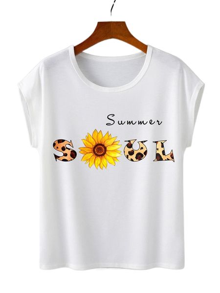 

floral & letter graphic batwing sleeve tee k2dm#, White