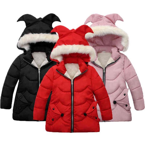 Noel Hediye Kızları Kış Pamuklu Uzun Stil Kalın Daha Kalın Kadife Sıcak Kapşonlu Ceketler Çocuklar için Dış Giyim Çocuk Giyim J220718