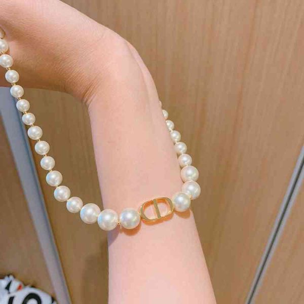 

new d di family letter pearl women's red same light personalized quality2022 luxury brand fashion design versatile necklace, Silver