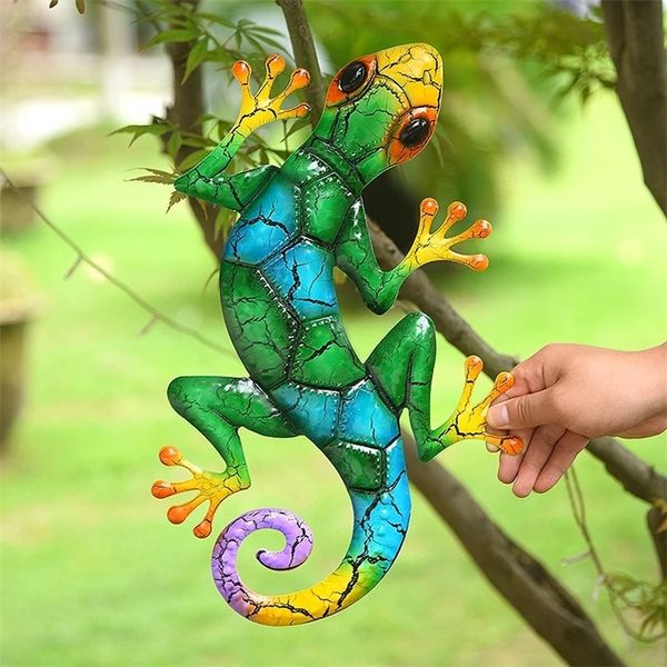 Metal Gecko Yard Garden Decoração de estátuas ao ar livre De decoração de parede da parede de parede Acessórios em miniatura Escultura Lizards Ornamentos de fada 220728