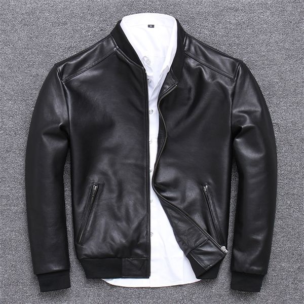 Vendite YR Uomini giacca di pelle di marca stile casual sottile qualità del cappotto di pelle di pecora morbida Bomber baseball LJ201029