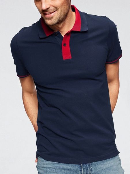 

men contrast trim polo shirt l5c7#, White;black