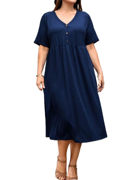 

emery rose plus button front v neck dress l0nj#, Black