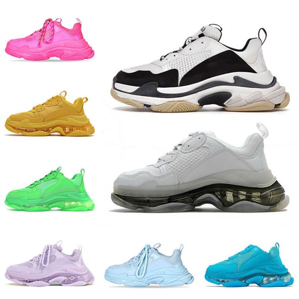 

luxury triple s casual shoes clear sole lavender black cherry blossom powder womens mens rainbow neon green yellow navy sneakers trainers 36