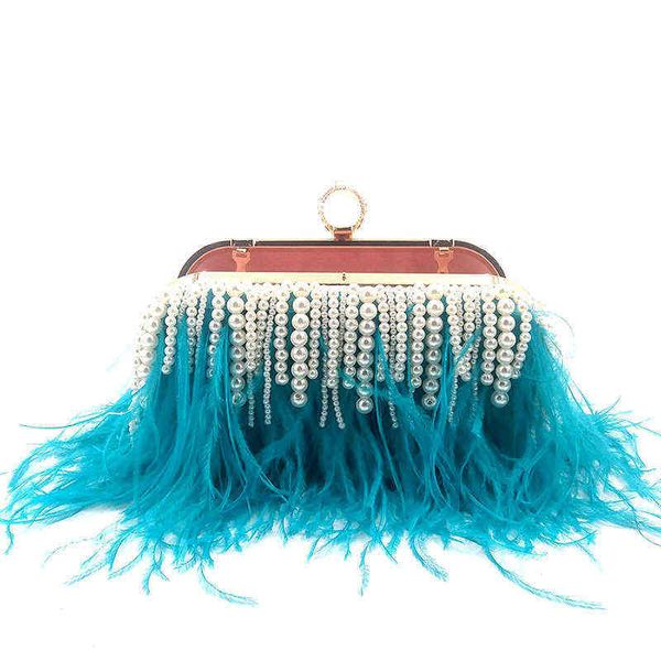 Abendtasche Luxusfeder Perle Clutch Frauen 2022 Neu elegante Designerin Perlen Quaste Clip Wallet Ladie Schulter Hochzeit 220622