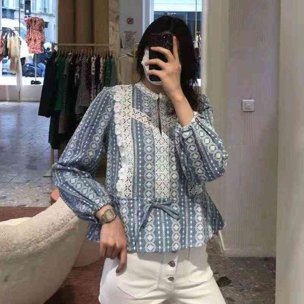 

women's polos fadan  family spring and summer national style hollow out lace edge hook flower waist shirt top, White