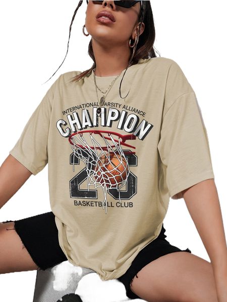 

basketball & letter graphic t-shirt 65ou#, White