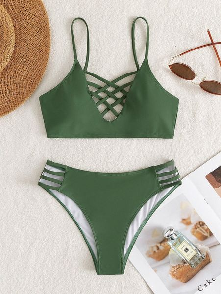 

plain cross bikini swimsuit o76d#, White;black