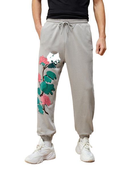 

x amv men floral print drawstring waist sweatpants z5cq#, Black