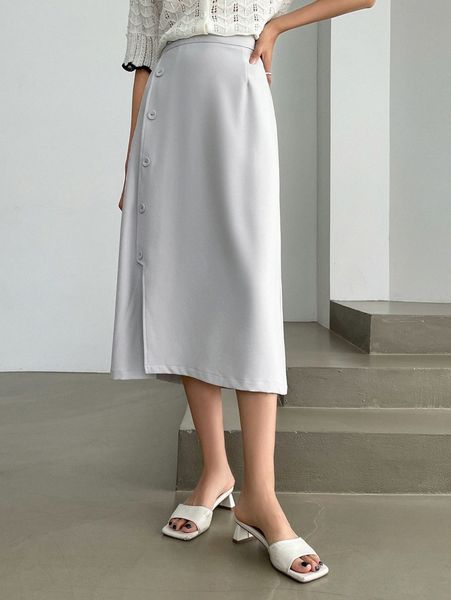 

dazy-less high waist button front skirt i6eg#, Black