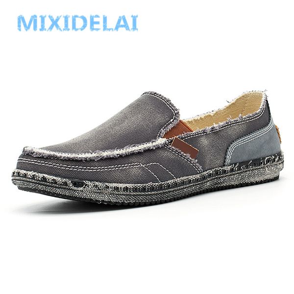 

classic canvas shoes men 2022 lazy shoes blue grey green canvas moccasin men slip on loafers washed denim casual flats, Black