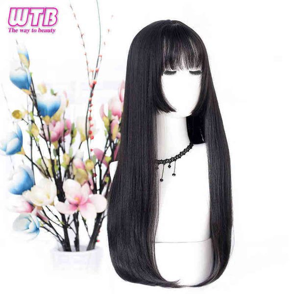 Parrucche sintetiche per capelli Cosplay Capelli lunghi lisci sintetici Parrucche Lolita nere con frangia per le donne Moda Donna Cosplay Festa Natale Multicolore 220225