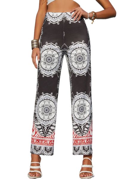 

high waist mandala print pants r9me#, Black;white