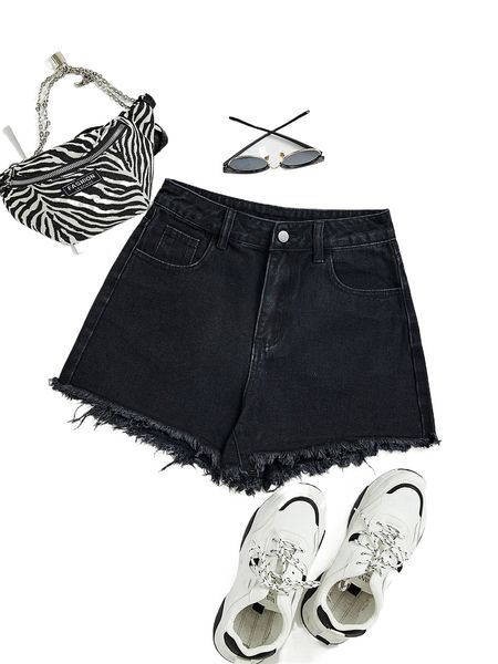 

solid raw hem denim shorts e9tp#, White;black