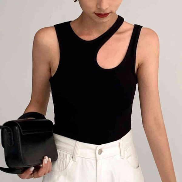 

women's tanks & camis [ewq] korea chic summer casual trend women solid irregular round neck fashion temperament sleeveless camisole 16e, White