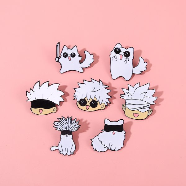

gojo satoru and cat enamel pins custom anime brooches lapel badges cartoon funny cos animal jewelry gift for kids friends anime brooch, Blue