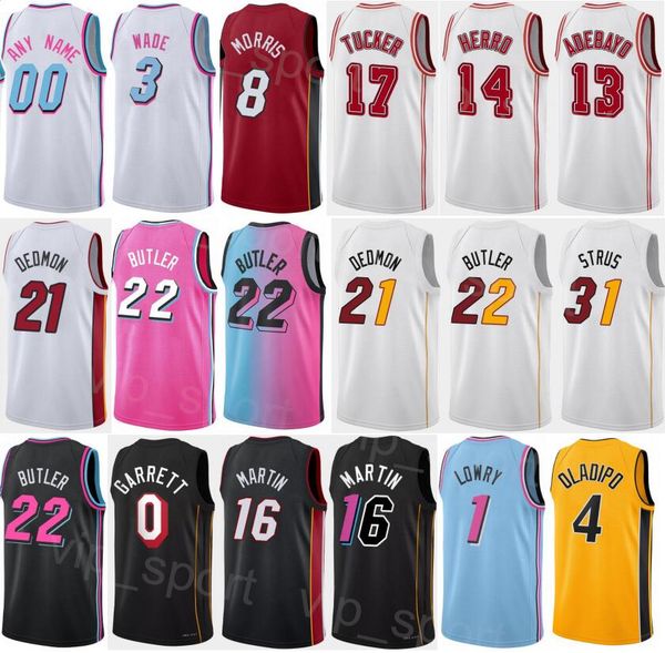 

printed men womens basketball tyler herro jersey 14 bam adebayo 13 robinson 55 jimmy butler 22 kyle lowry 7 dwyane wade 3 black red white pi