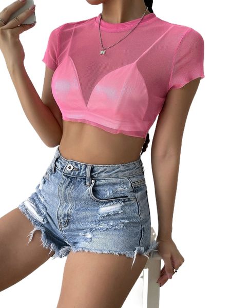 

sheer mesh crop without bra h1kv#, White