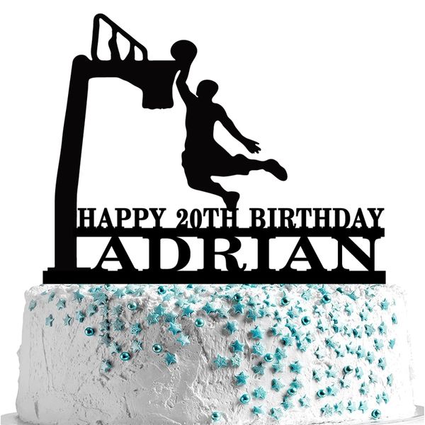 Personalizado Happy Cake Topper Basketball Custom for Man Boys Theme Birthday Event Decorações de festa D220618