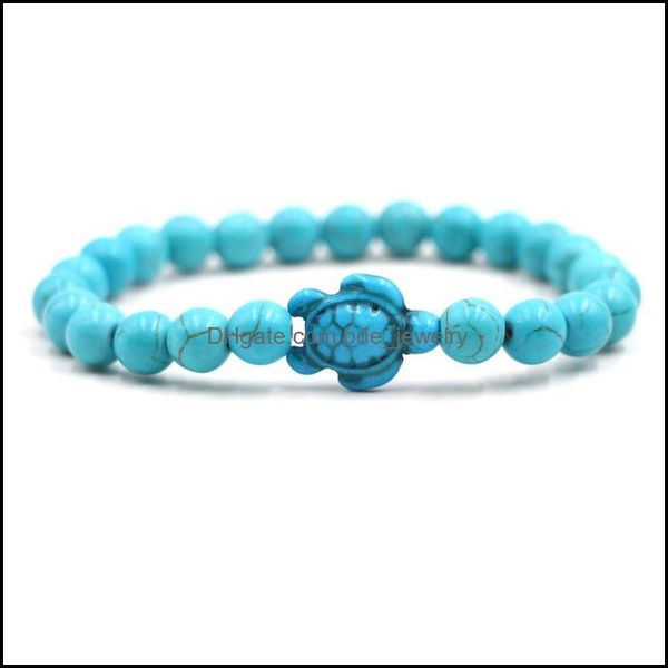 

charm bracelets summer style blue sea turtle beads classic 8mm turquoise stone elastic friendship bracelet beach for women bdejewelry dhajh, Golden;silver