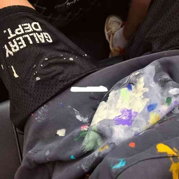 

galleryes trendy shorts american high street fashion brand graffiti splash print loose mesh sports, White;black