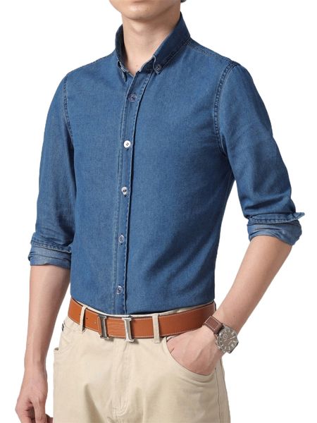 

men solid washed denim shirt k31d#, White;black