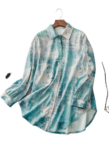 

plus all over print button front blouse o5ys#, Black