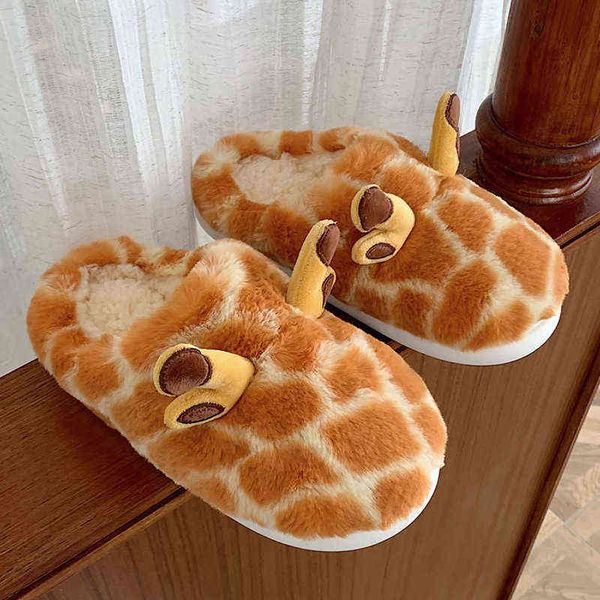 

slippers cute animal slipper for women girls fashion kawaii fluffy winter warm woman cartoon giraffe house funny shoes 220804, Black