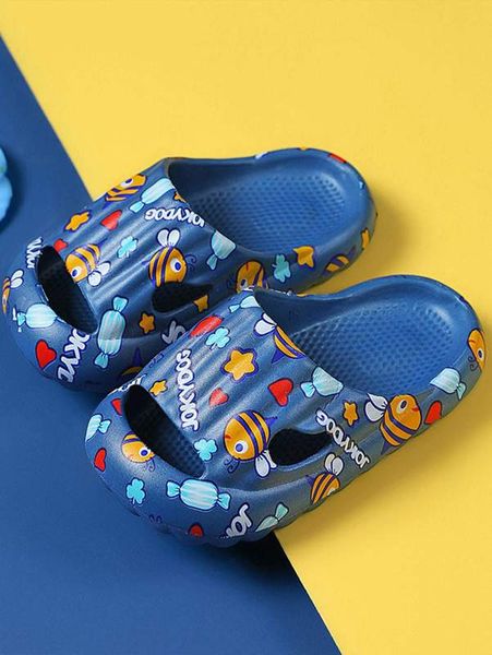 

boys cartoon & letter graphic slippers she, Black;grey