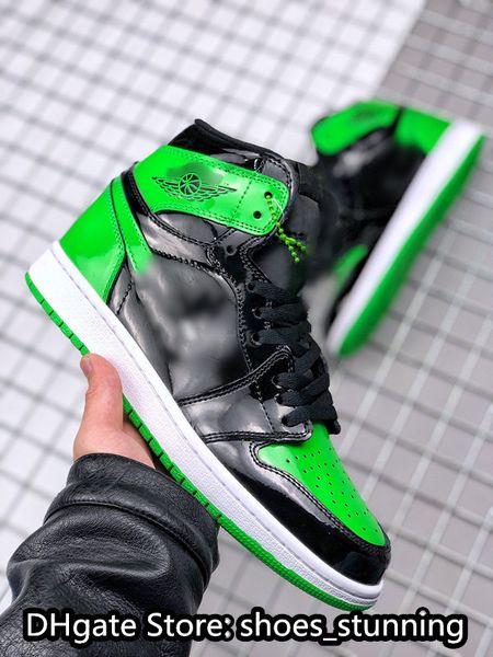 

basketball shoes womens jumpman 1 high patent green black cultural sneakers outdoor trainers with shoebox 36-46