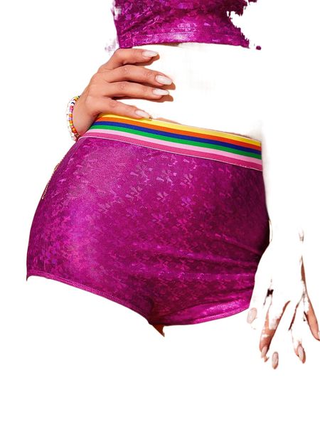 

jacquard rainbow striped tape waist shorts e6ee#, White;black
