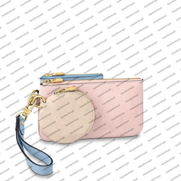 

m80407 trio pouch women bag ready-to-wear canvas embossed real cowhide-leather 3 three pouches summery colors mini circle zip wristlet, Red;black