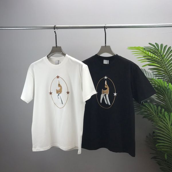 

women's t-shirt spring and summer new design short-sleeved t-shirts fawn embroidery t shirt women men black white tees s-xxl