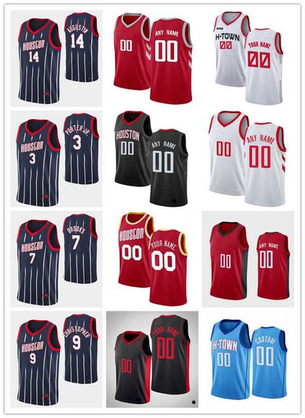

75th custom jersey houston''rockets''men women youth 14 d.j. augustin 7 armoni brooks 9 josh chriser 3 kevin porter jr., Black;red
