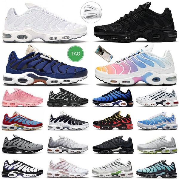 

tn plus mens running shoes hyper blue triple white black oreo crater aqua sliver particle grey sunset volt glow neon plus tn3 men women trai
