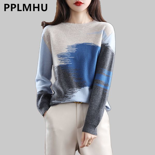 

tie dye spring knit women casual long sleeve o neck sweaters korean vintage jumper ladies bottomed sweater 220809, White;black