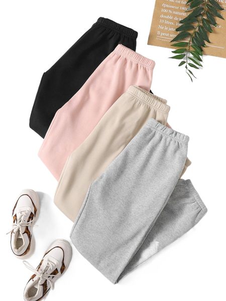 

4pcs solid slant pocket sweatpants v9b8#, Black;white