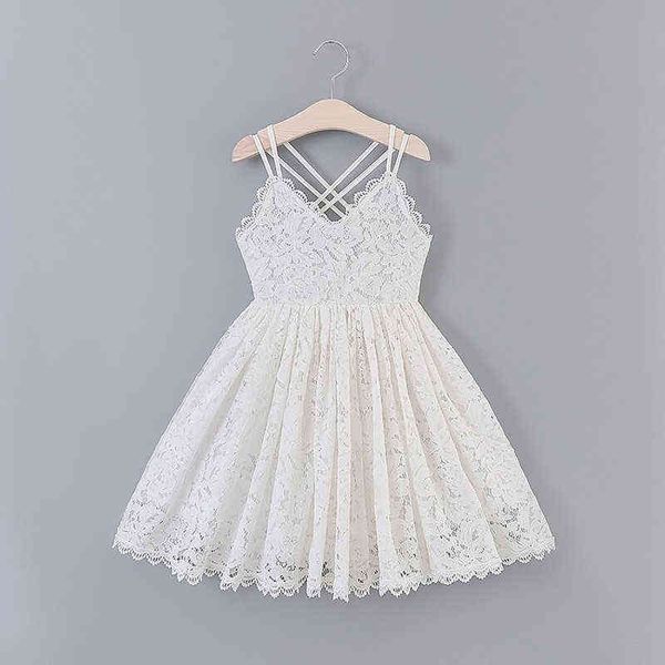 

girls vest dresses for kids sleeveless white lace flower embroidery backless princess tutu ball gown children summer sundress g220518, Red;yellow