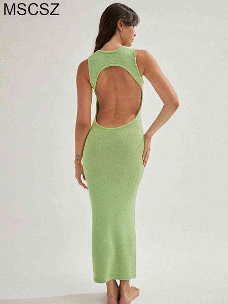 Sexy rückenfreies Maxikleid für Damen, gestrickt, langes Sommerkleid, Boho, elegante Strandparty-Kleider, figurbetont, Weiß, Grün, T220816