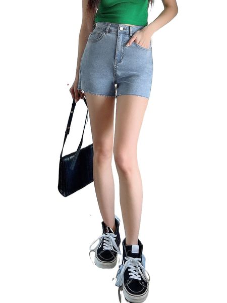 

dazy raw hem straight leg washed denim shorts s7gt#, White;black