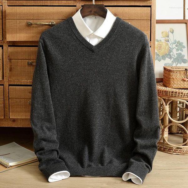 

men's sweaters autumn and winter men's v-neck pure cashmere sweater pullover business solid color korean version knitted, White;black
