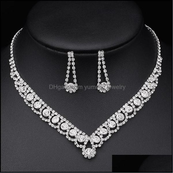 

wedding jewelry sets rhinestone crystal bridal for women necklace earrings set jewelrys accessories drop delivery 2021 7hasu, Slivery;golden