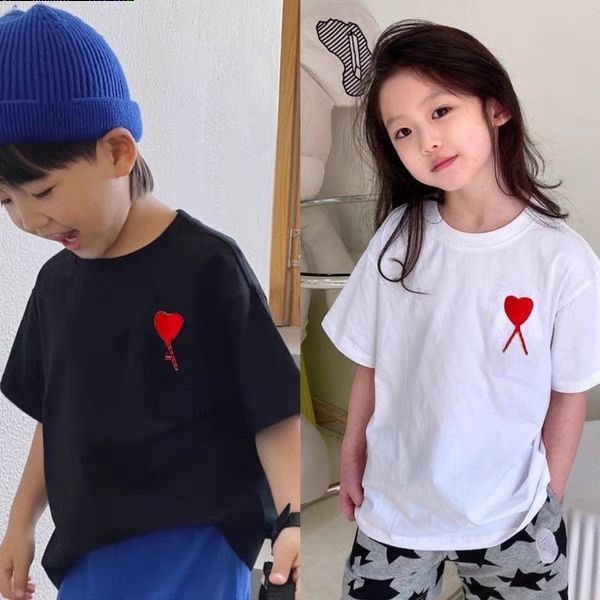 

childrens t-shirts kid t-shirt summer embroidered red heart a short sleeve family matching with letter parent-child size 80-150 s-4xl black, Blue