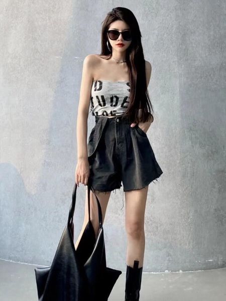 

women's jeans vintage women skinny biker short knee length pant casual fashion laminated slim elasticity denim five points pants bermud, Black