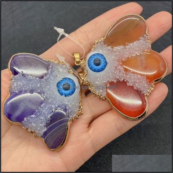 

charms jewelry findings components natural stone crystal inlaid agate eye pendant 55x65mm charm diy men and women necklace earrings access, Bronze;silver