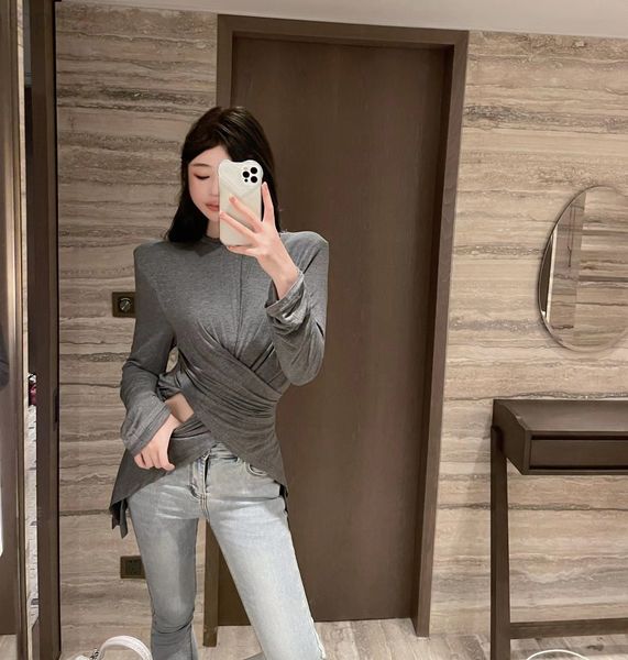 

women's t-shirt designer chaopai 22 early spring new design feeling kink foreign style inner fit slim versatile long sleeved bottomed s, White