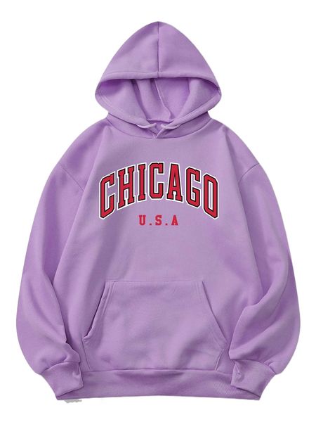 

letter graphic kangaroo pocket drawstring thermal sweatshirt l5pb#, Black