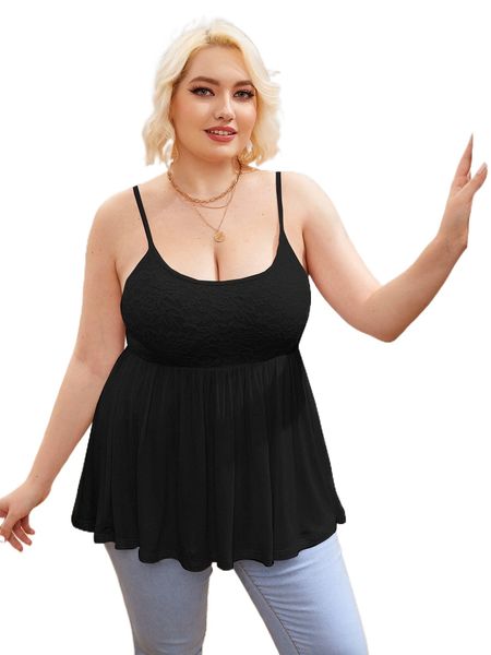 

plus lace bodice peplum cami p38l#, Black