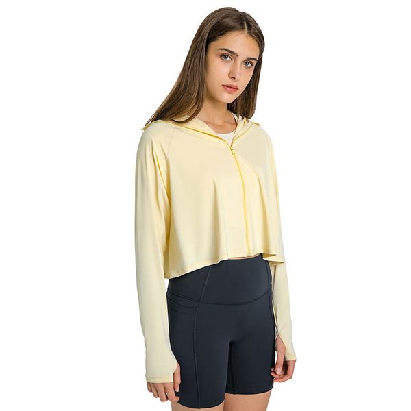 

l_174 ice silk quick drying yoga coat outdoor sun protection clothing women zip hole hoodie upf rash guards